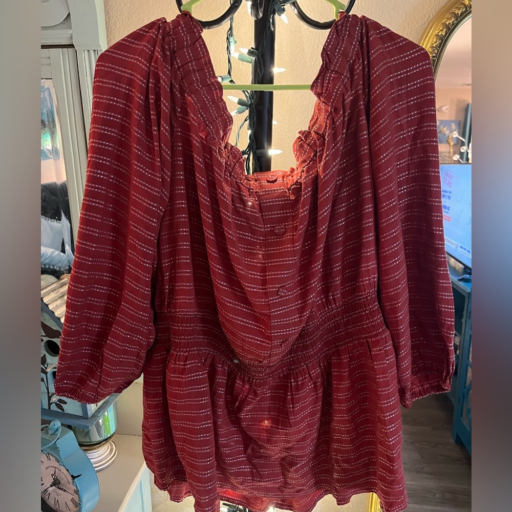 Lane Bryant Smocked Waist Blouse Sz 22/24 - Picture 3 of 11